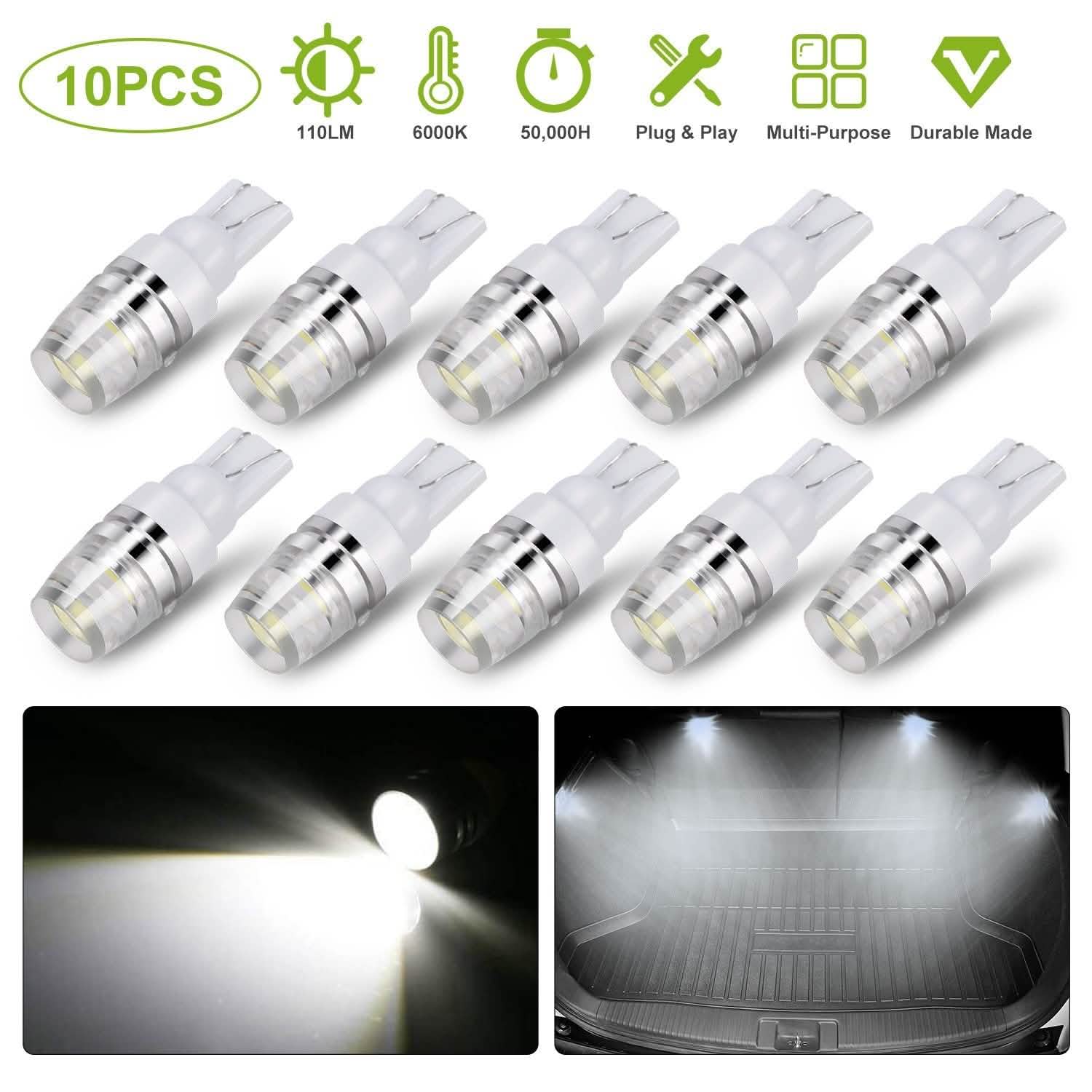 10-Piece: Xenon White Wedge Base LED Bulbs