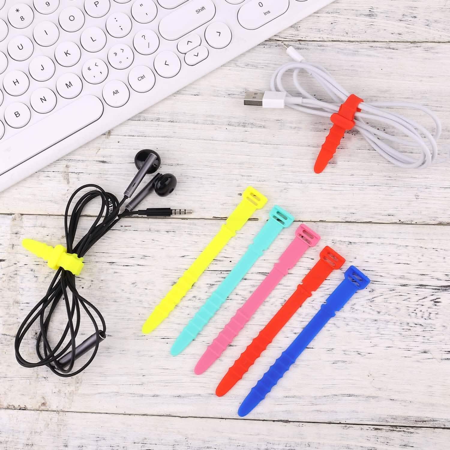 10-Pieces: 4.5 Inch Reusable Wire Ties Cord Organizer Straps Elastic Silicone Cord Organizer