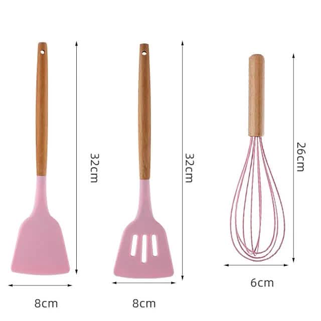 12-Piece: Wood Handle Silicone Kitchenware