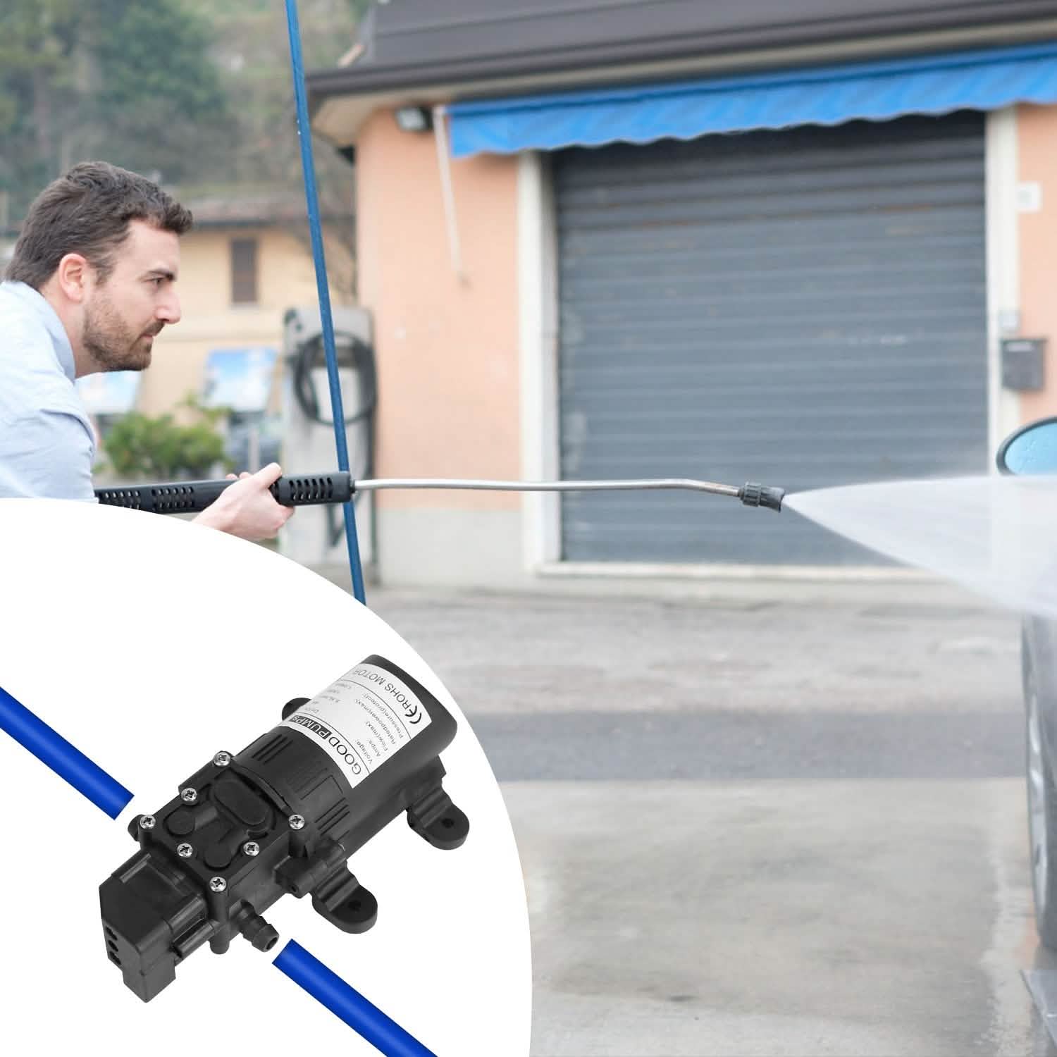 12V Water Pump with 2 Hose Clamps 123PSI Self Priming Sprayer Pump